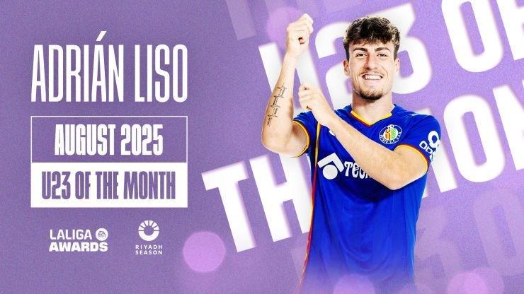 3场攻入3球，赫塔费前锋利索当选西甲8月最佳U23球员