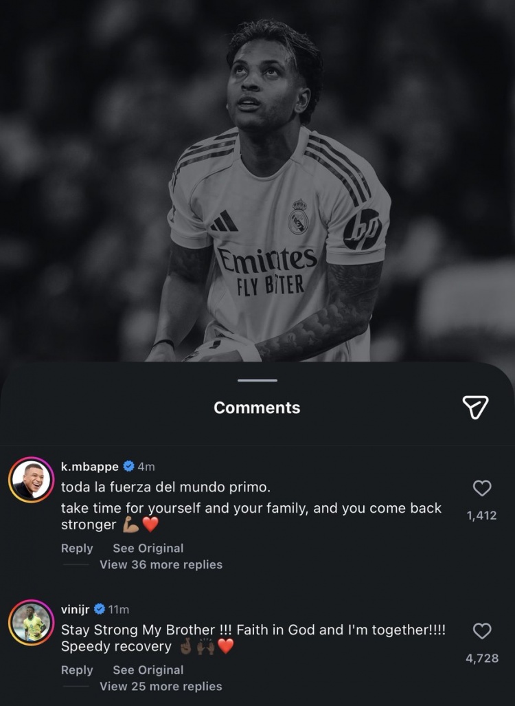 开云网站入口官网-罗德里戈遭遇重伤，姆巴佩、维尼修斯社媒留言鼓励